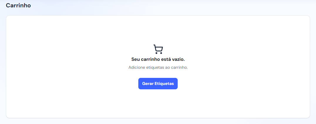 Carrinho vazio do Veolog com a ação Gerar Etiquetas