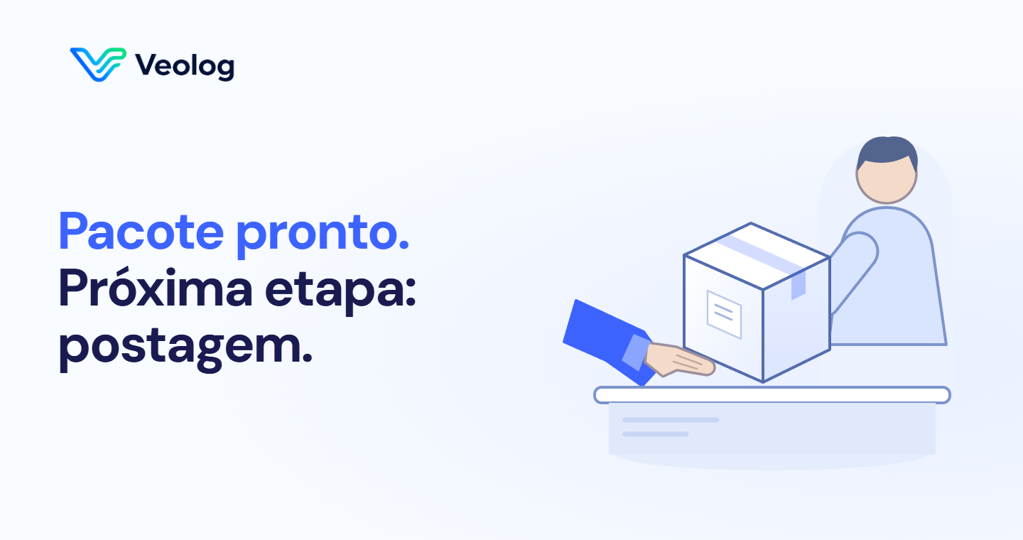 Entrega de uma caixa identificada em um ponto de postagem, com conferência da etiqueta.
